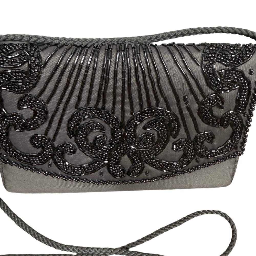 La Régale vintage evening bag-gray with beading and long strap - Picture 2 of 7
